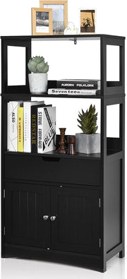 Freestanding Black Kitchen Storage Cabinet with Shelves Drawer Cupboard Modern