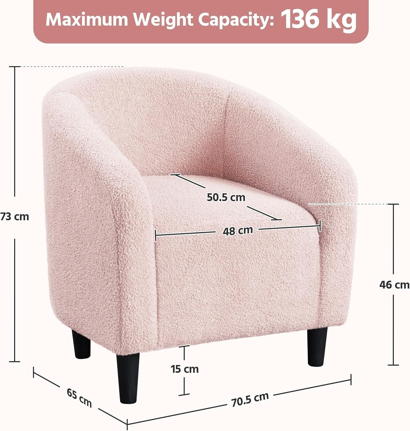Pink Boucle Accent Tub Chair | Cozy Armchair for Bedroom, Living Room, Café