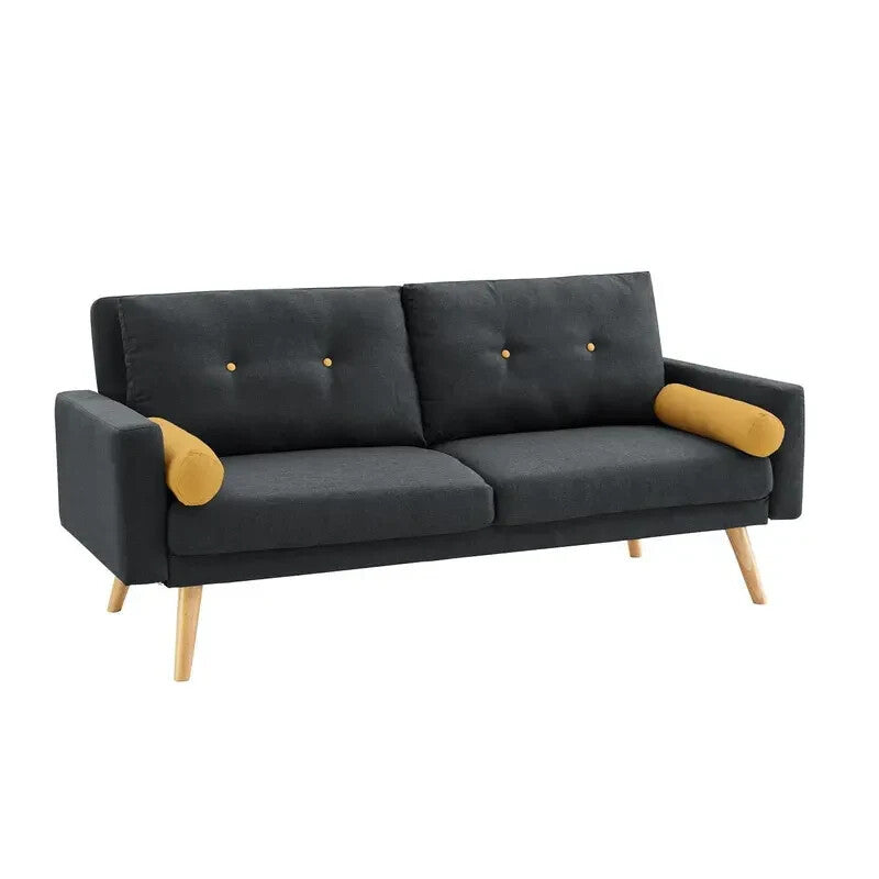 3 Seater Fabric Sofa Bed Charcoal | Clic Clac Guest Sleeper with Bolsters