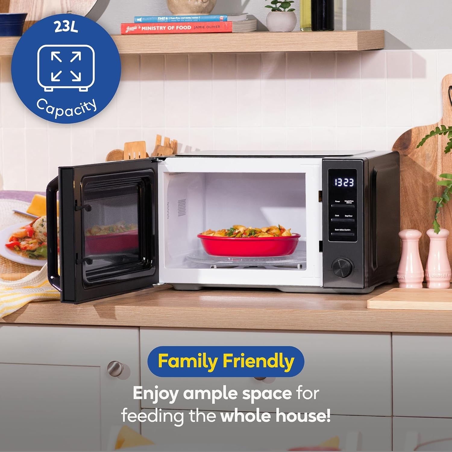 Dark Steel 23L Digital Microwave 900W 8 Auto Cook Mirror Door