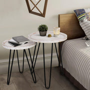 Distressed White Round Nesting Coffee Table Set Wood Metal Storage Living Room