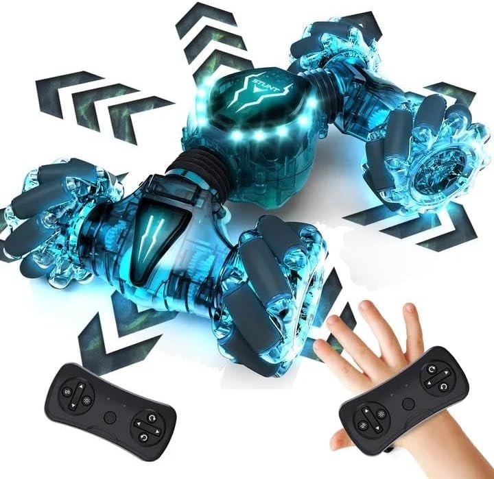 4WD Gesture Sensing RC Car – 360° Drift, LED Lights, 3 Batteries, Kids Toy
