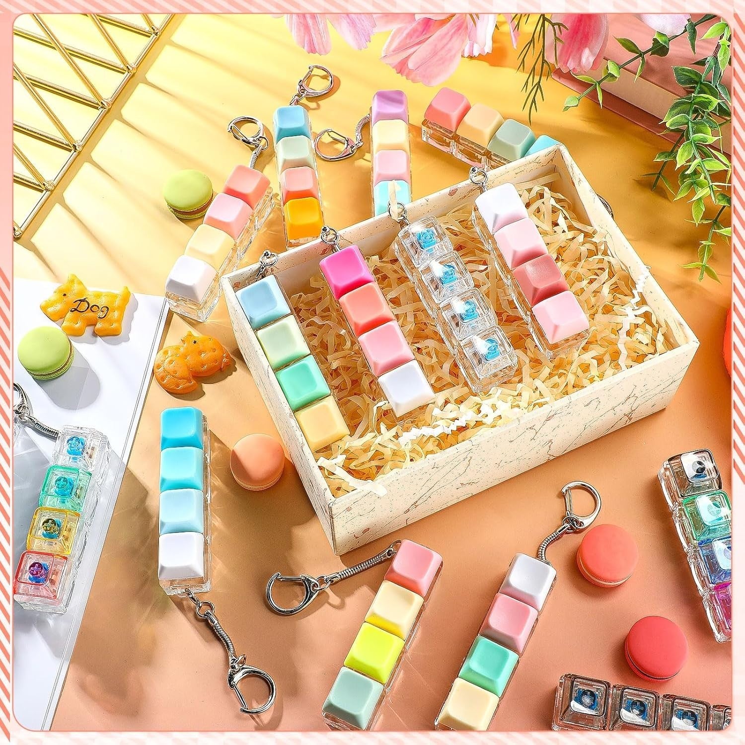 16pcs Keyboard Clicker Fidget Keychain Silent Stress Relief Office Toy