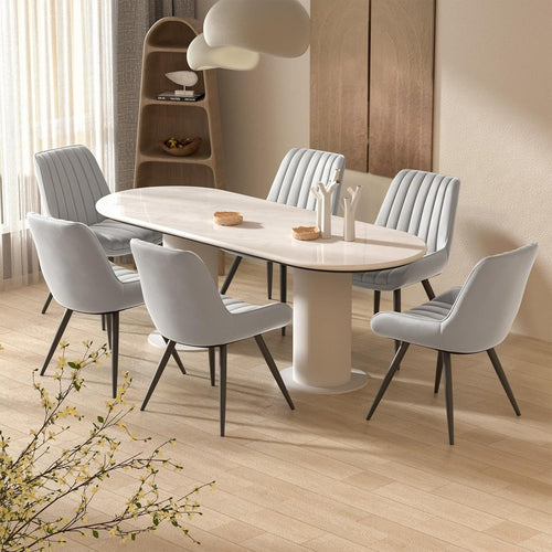 Set of 6 Modern Upholstered Dining Chairs | Thick Cushions, Metal Legs