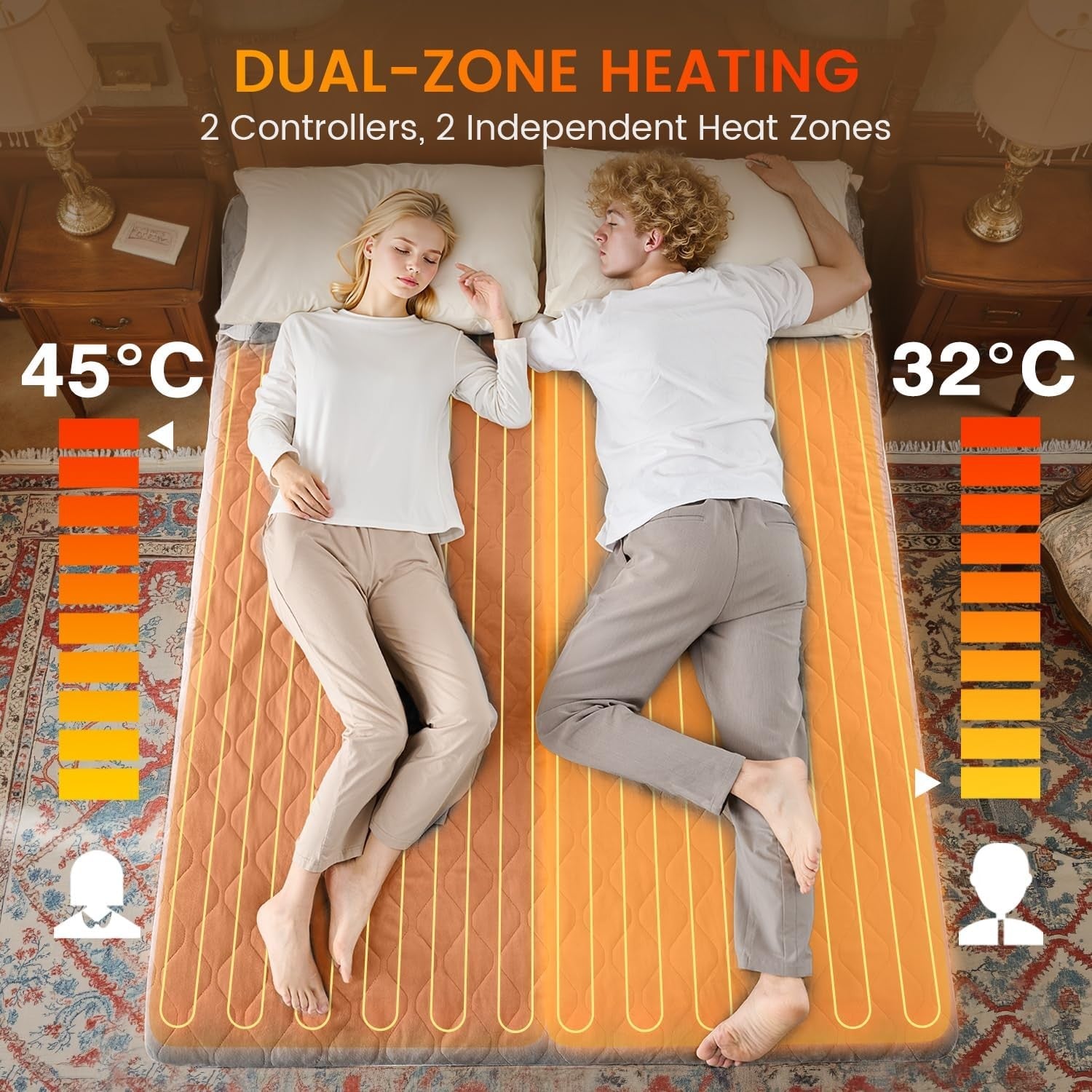 Electric Heated Underblanket Double 135x190cm Dual Control 10 Heat Dark Grey