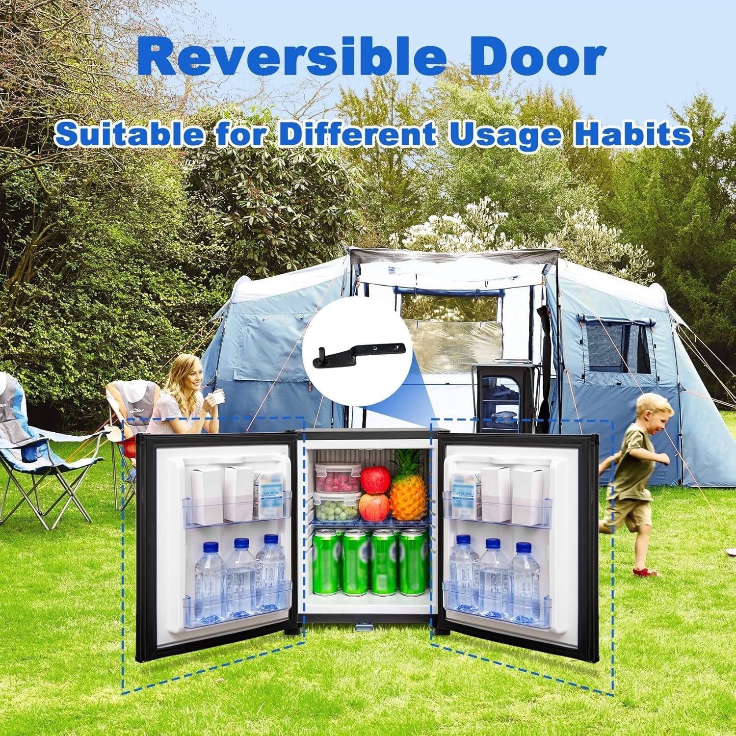 12V 2 way Mini Fridge 30L Campervan Portable Silent Black Lockable Reversible