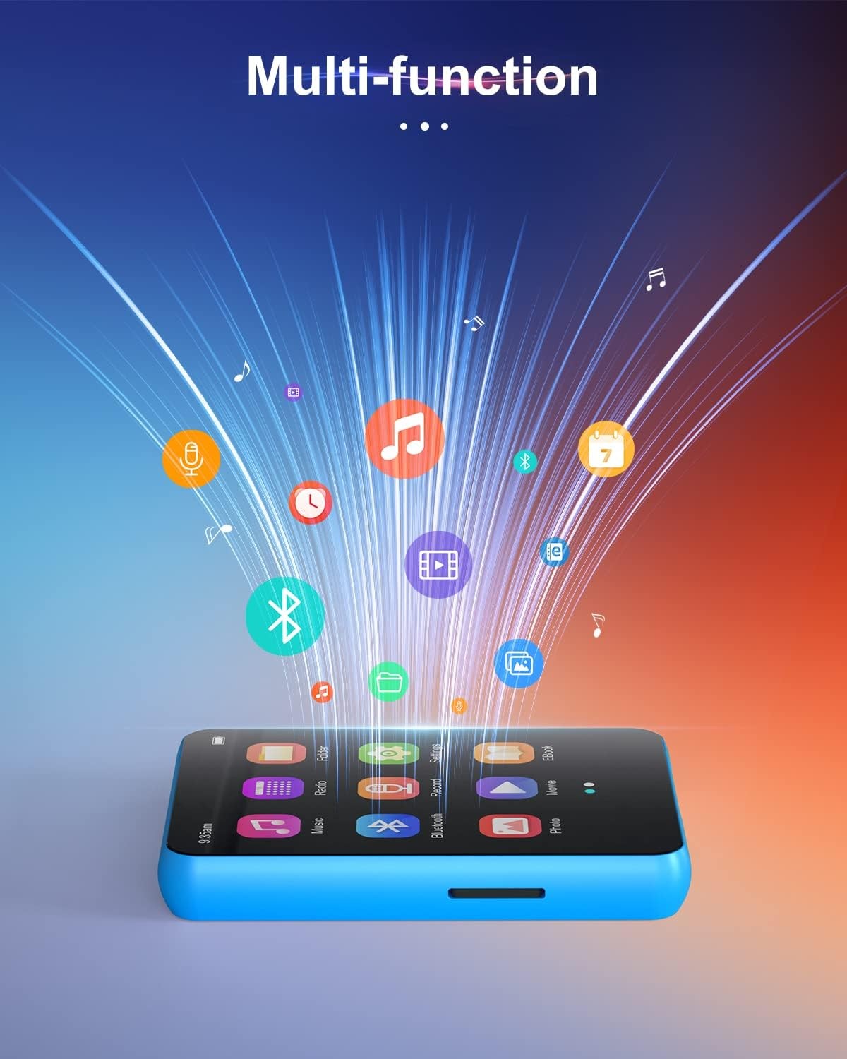 64GB MP3 Player Bluetooth 5.3 2.4" Touch Screen FM Speaker