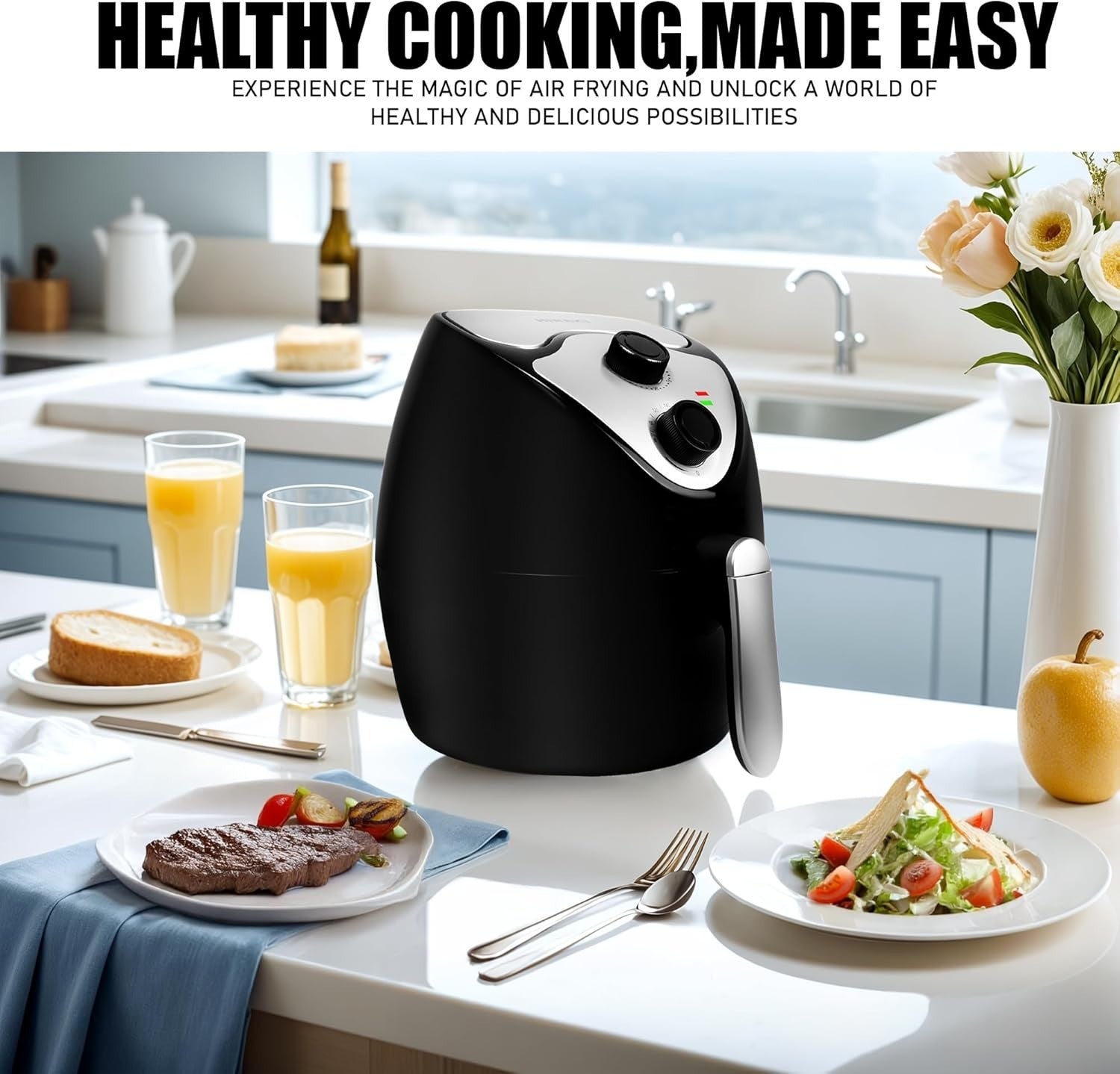 3.8L Compact Air Fryer Manual 200°C Rapid Heat 30min Timer Nonstick