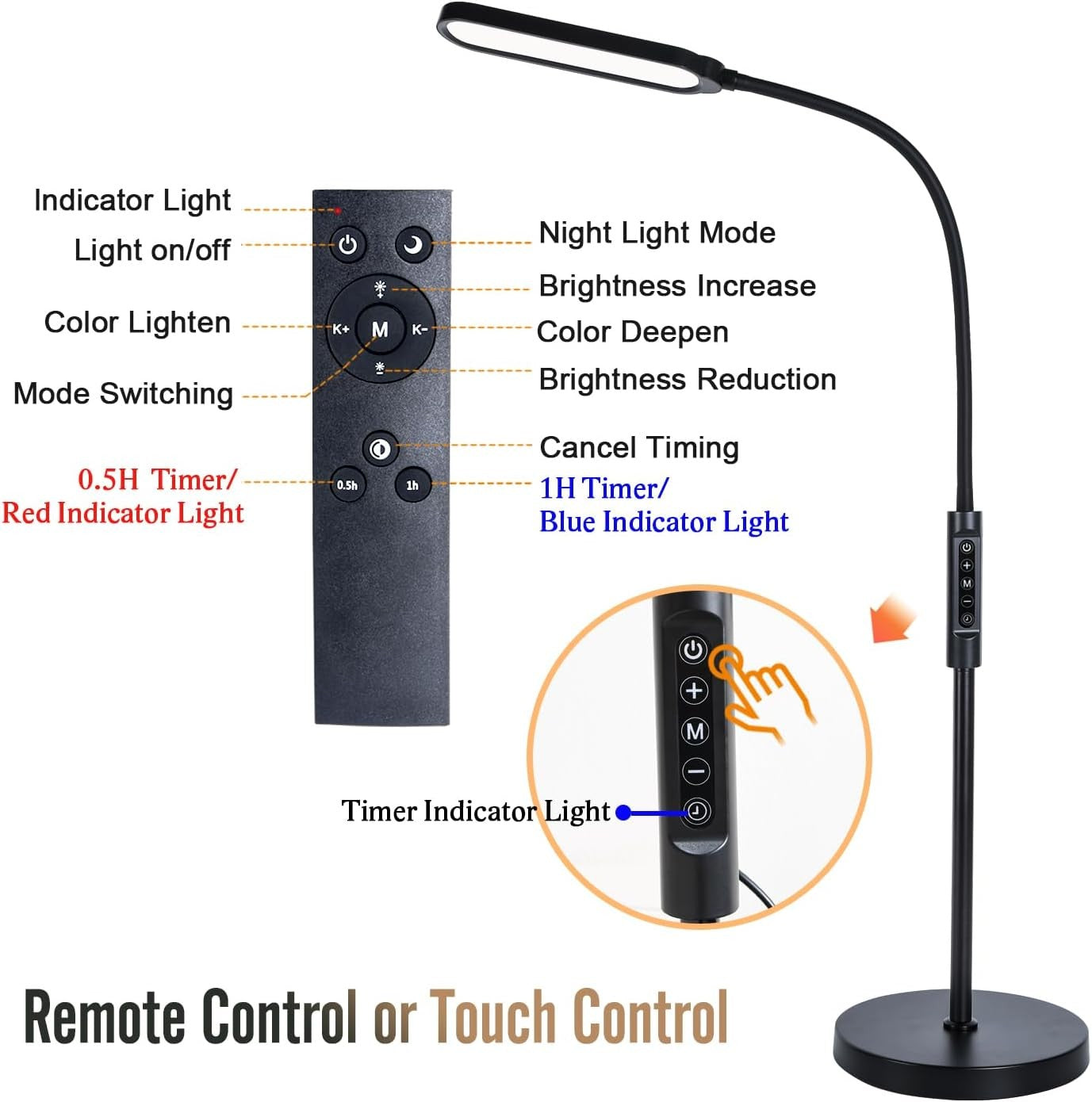 LED Floor Lamp 18W Dimmable Standing Light Remote Control Modern Reading Lamp