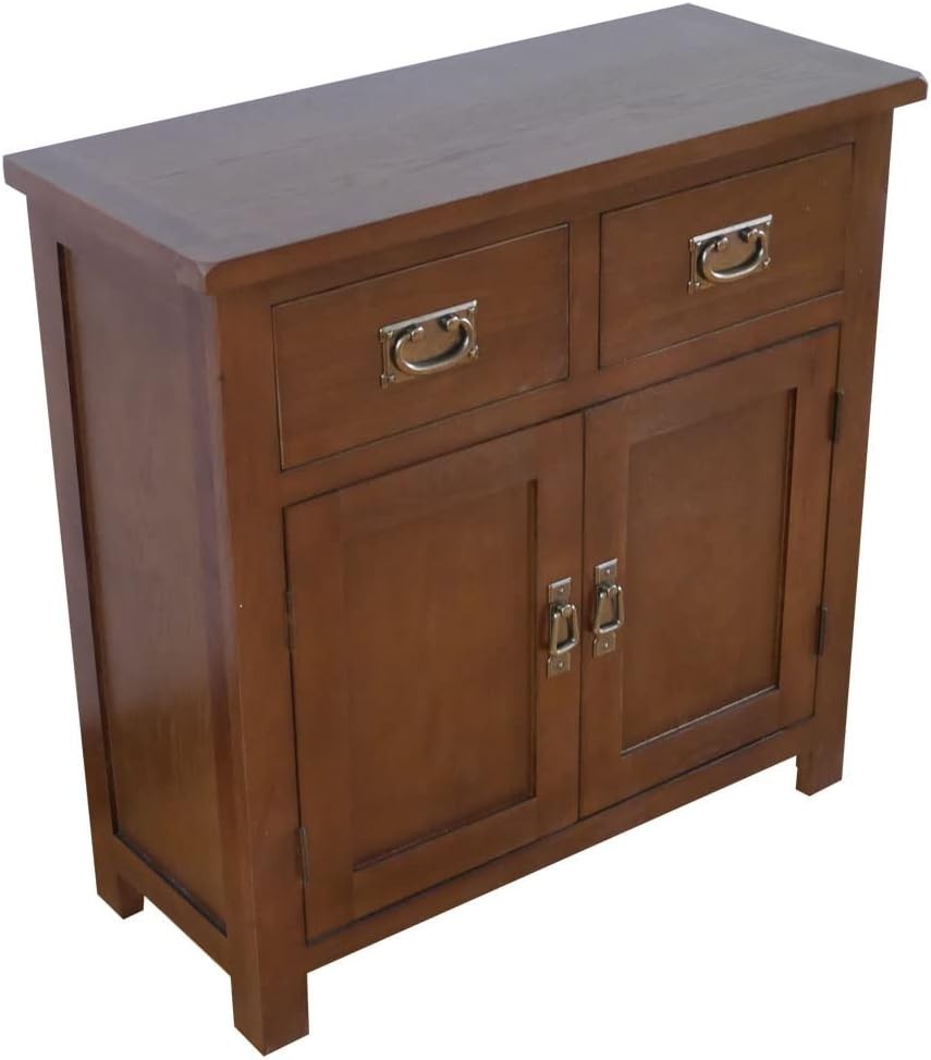 Compact Solid Oak Sideboard Cabinet 2 Doors 2 Drawers Dining Storage