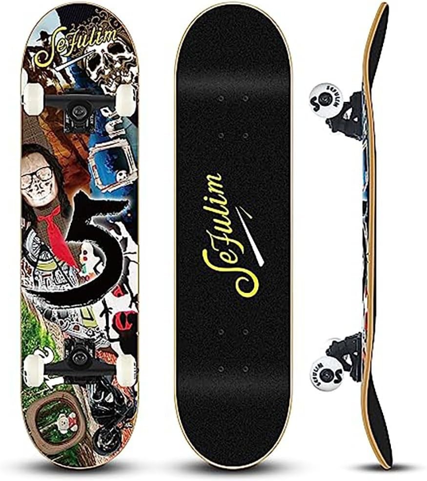 31" Complete Skateboard Maple Double Kick Trick Board Multi Design Teens Adults
