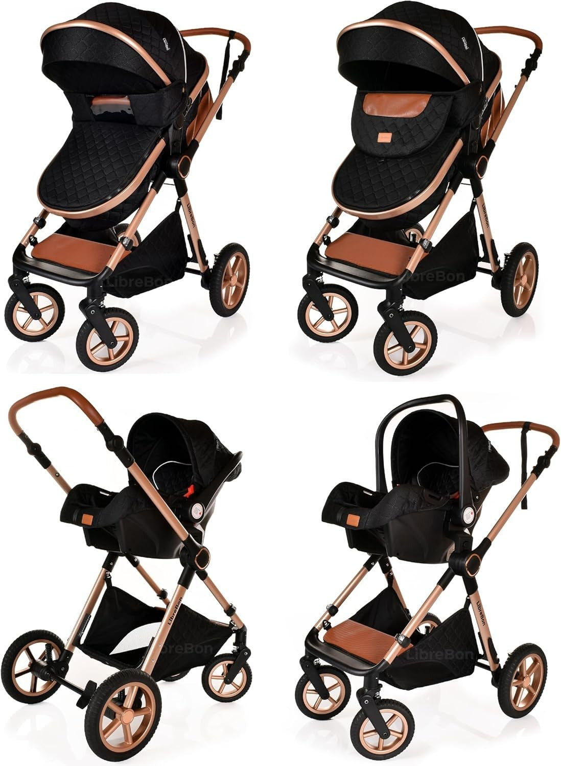 3-in-1 Baby Stroller Travel System Pram Pushchair Foldable Lightweight Black