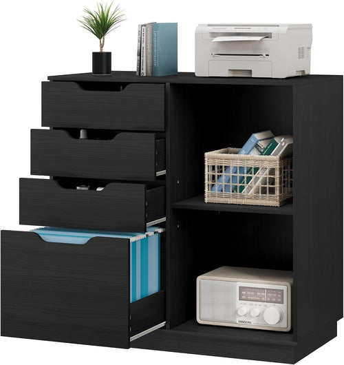 Black 4 Drawer Lateral File Cabinet A4 Letter Printer Stand Storage