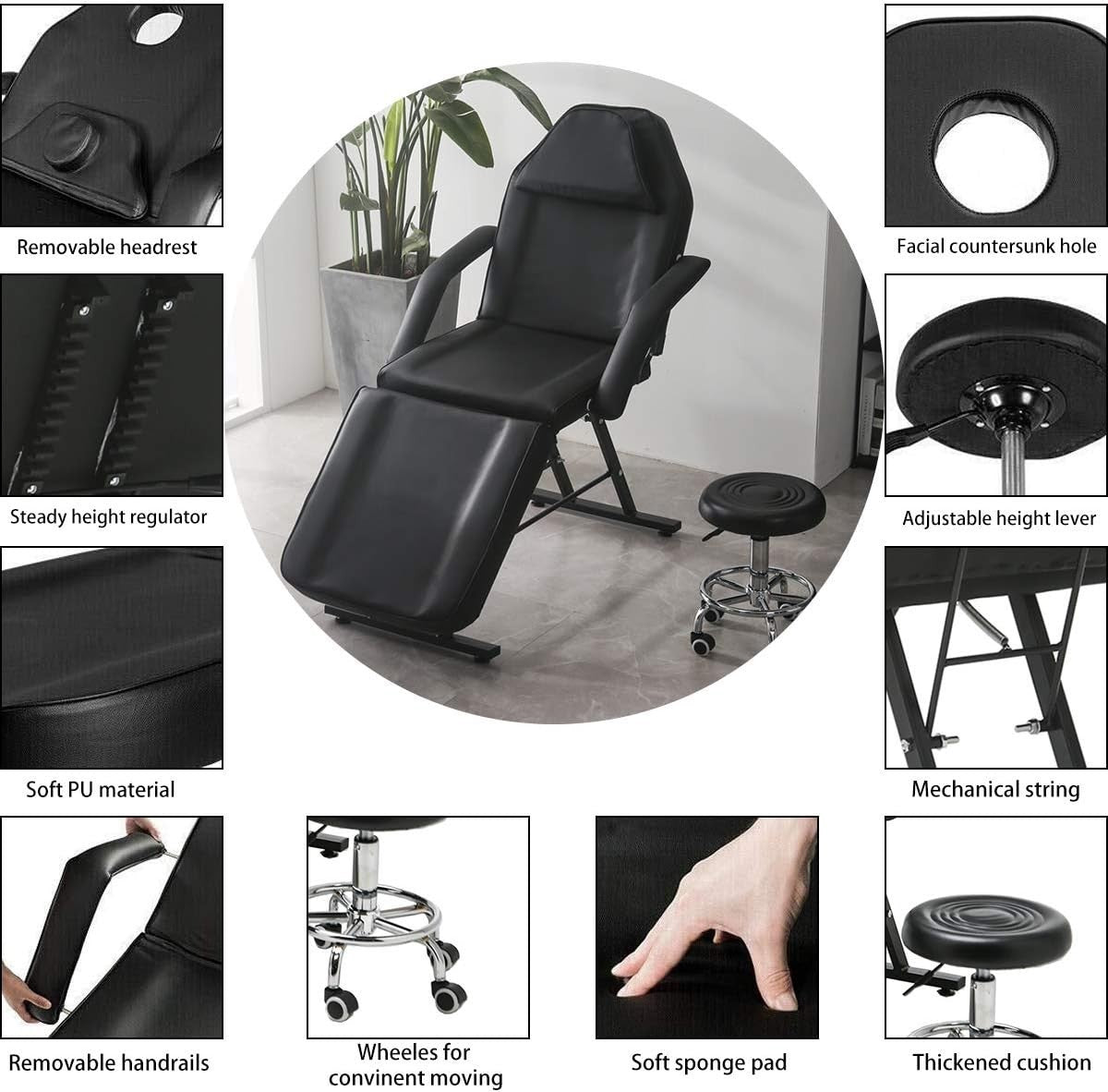 Adjustable Pedicure Salon Stool With Foot Spa Basin Rolling Chair