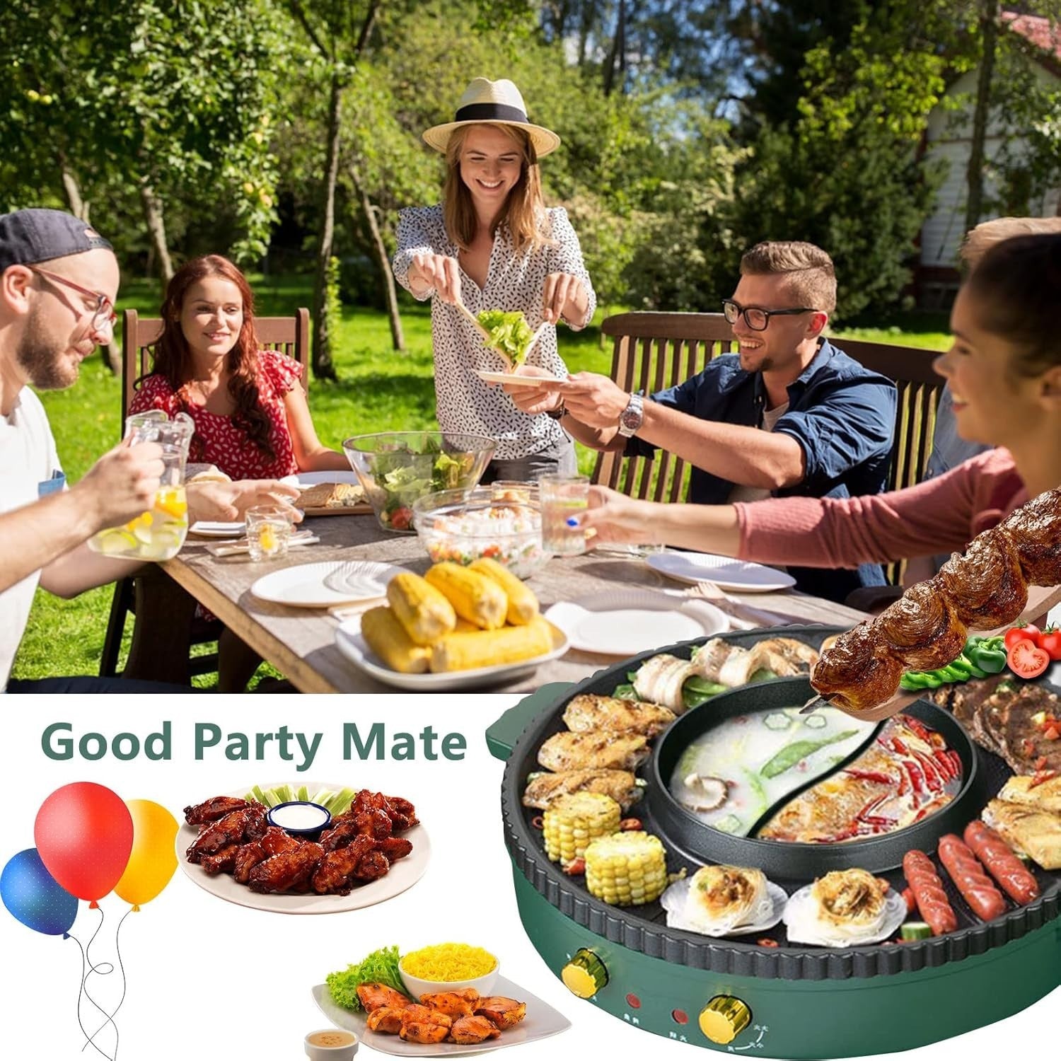 Korean BBQ Electric Grill With Hot Pot 2-in-1 Non-Stick Tabletop Cooker 1500W
