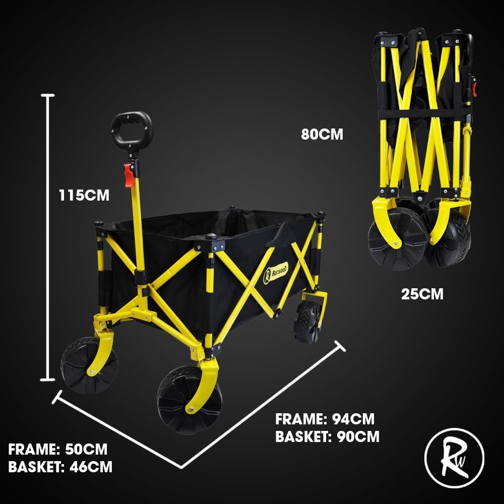 Heavy Duty Foldable Garden Trolley Cart 200kg Wagon All Terrain Wheels Yellow