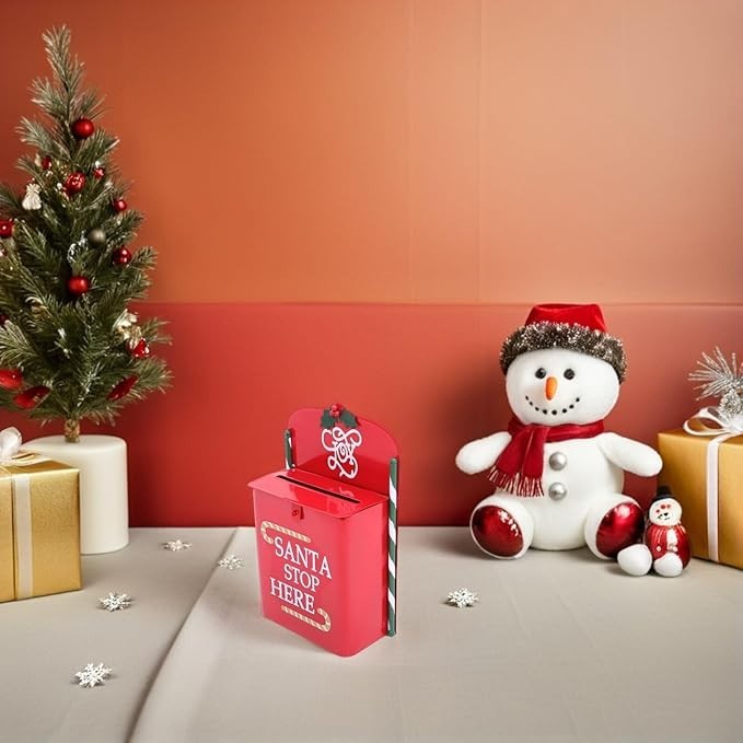 Wall Mount Red Santa Mailbox – Metal Xmas Post Box for Letters & Decor