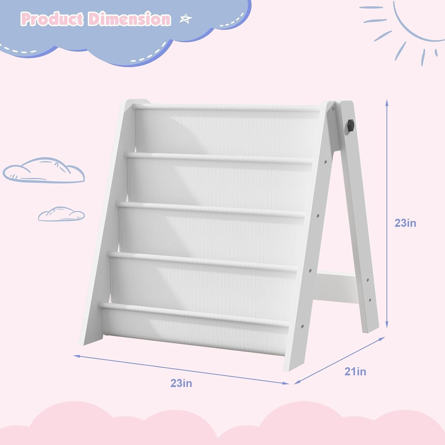 4-Tier Foldable Kids Bookshelf with Deep Fabric Pockets Storage Rack