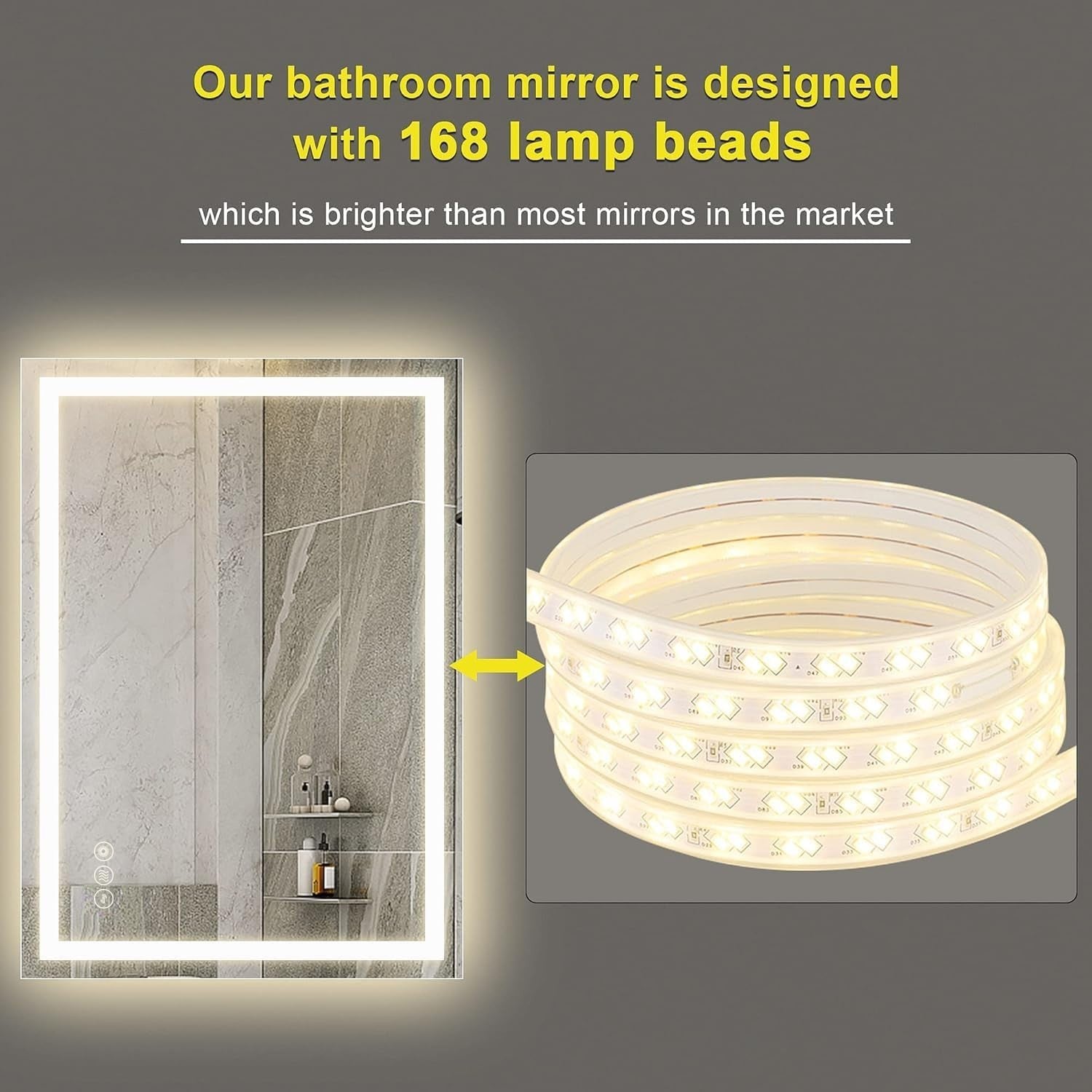 LED Bathroom Mirror 50x70cm Wall Mount Dimmable Light Demister IP44