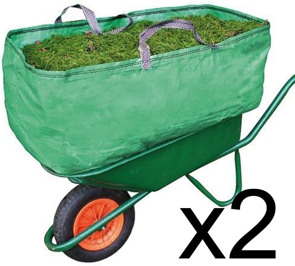 270L Garden Wheelbarrow Bag x2 – Heavy Duty PP Load Carrier w/ Handles Green