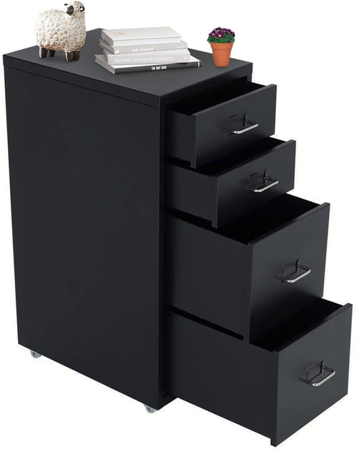 Slim Metal Rolling File Cabinet 4 Drawer Mobile Office Storage Black
