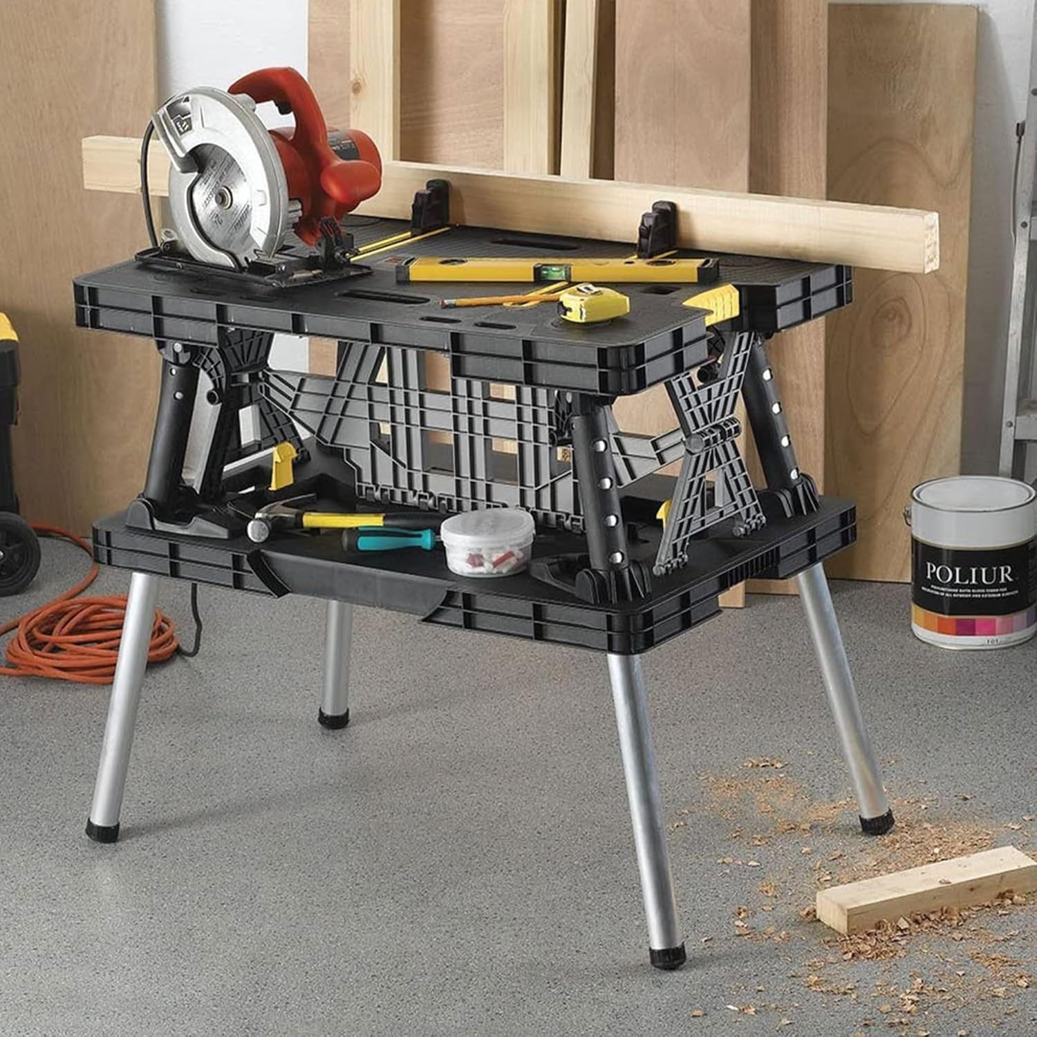 Portable Folding Work Table Heavy Duty 1000lb Workbench w/ Clamps Garage DIY