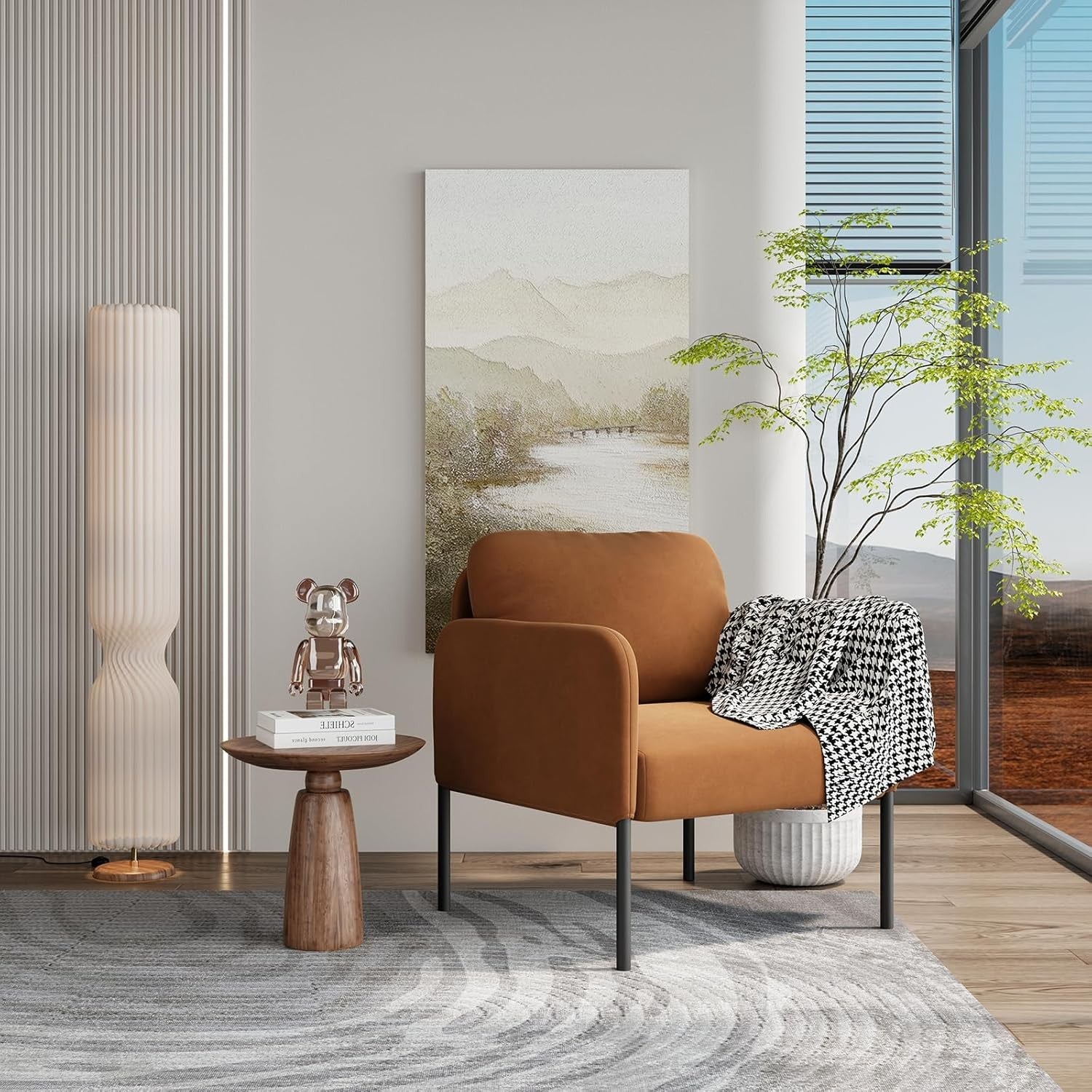 Orange Velvet Accent Armchair Modern Lounge Bedroom Reading Chair