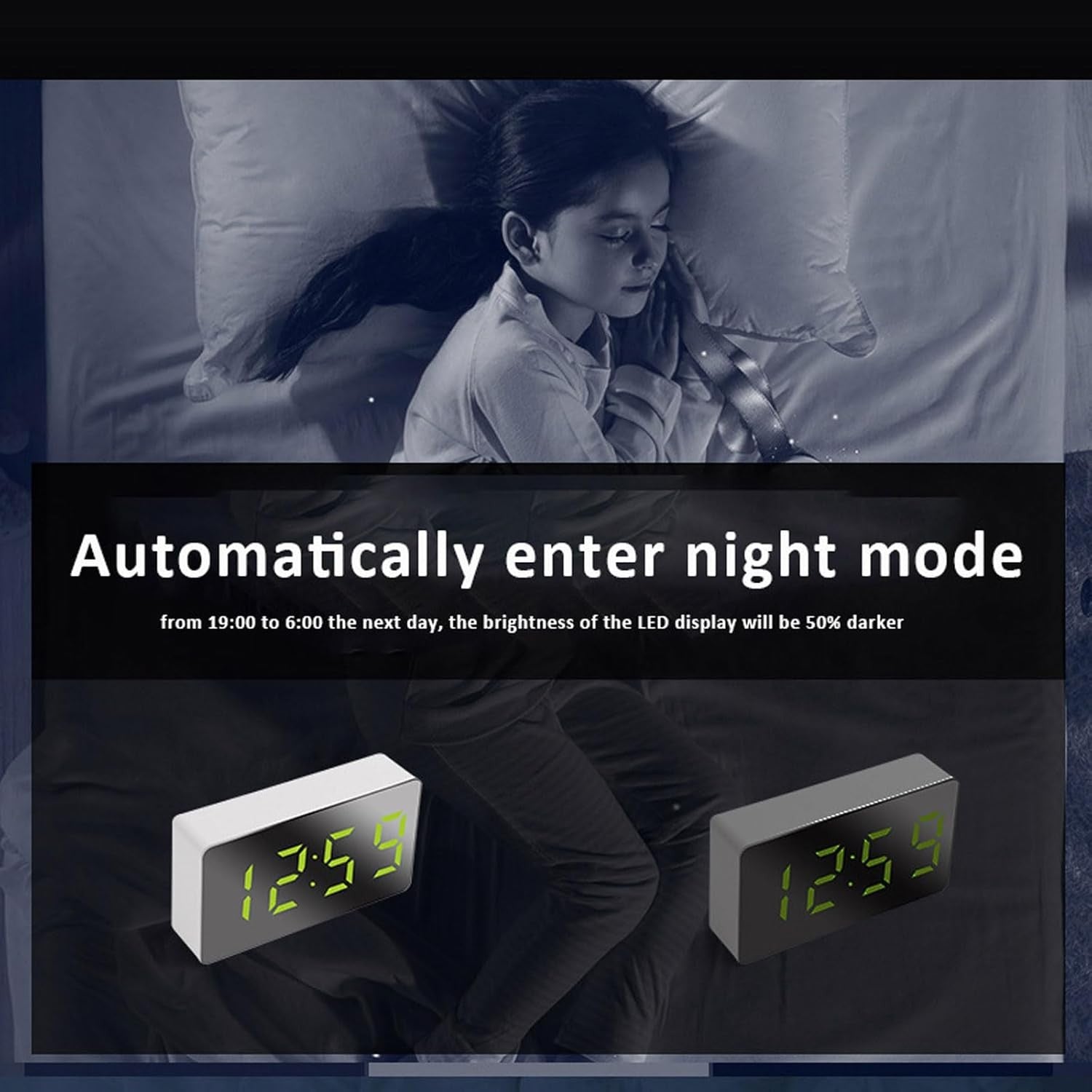 LED Digital Alarm Clock Big Numbers Twin Bell Loud Battery Powered