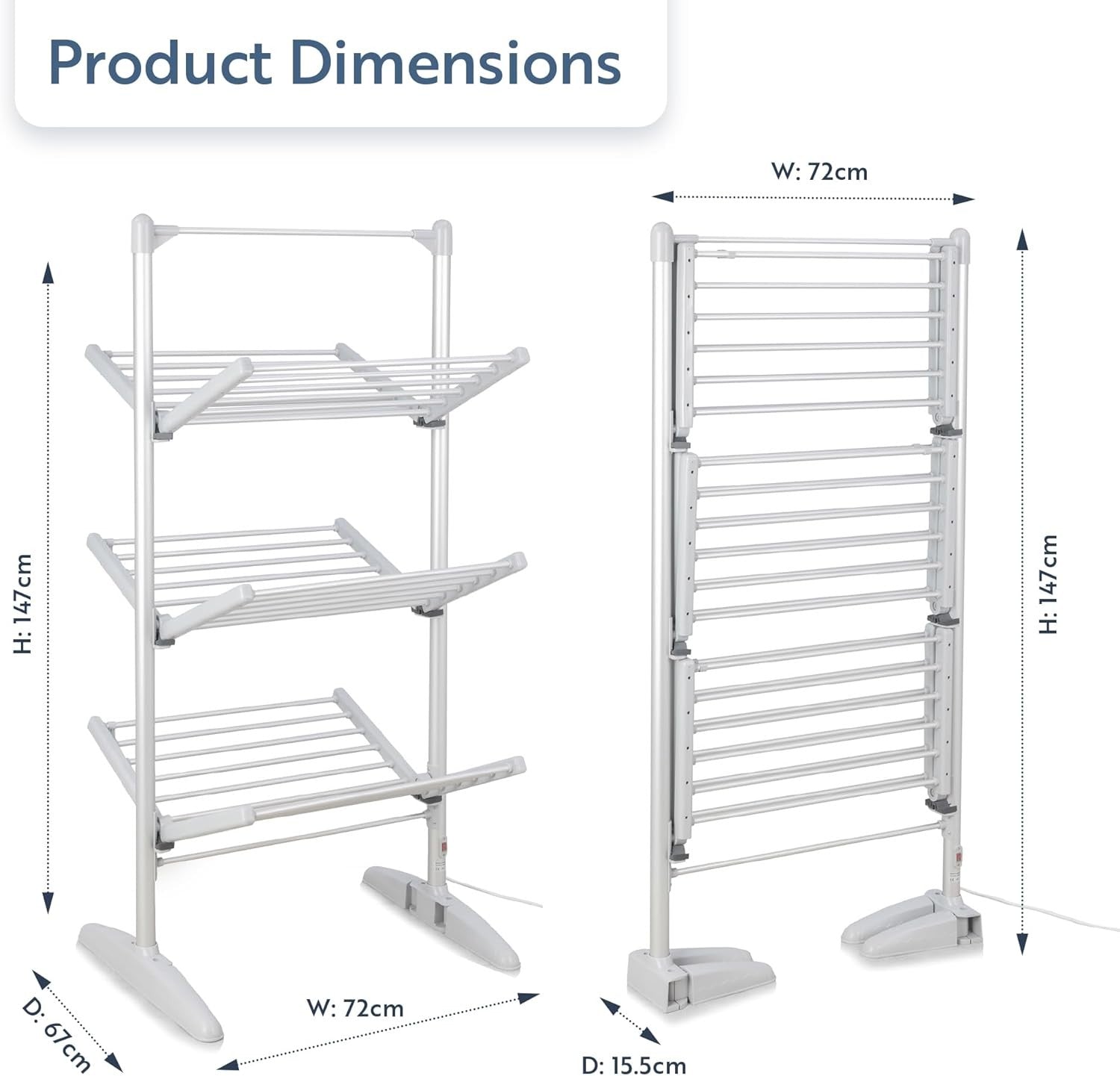 3 Tier Heated Clothes Airer 21m Drying Space 18kg Foldable Electric Indoor