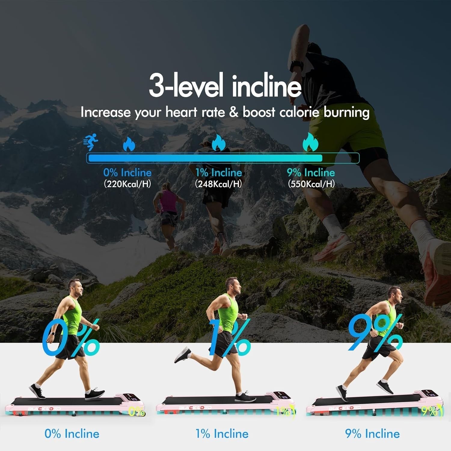 Under Desk Walking Pad Treadmill 9% Incline 11KM/H Home Fitness