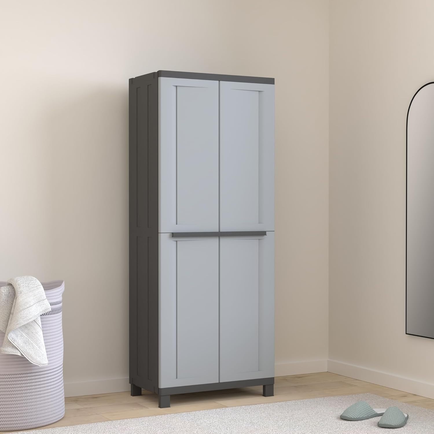 Lockable 2-Door Plastic Storage Cabinet with 3 Adjustable Shelves – 68x39x170cm