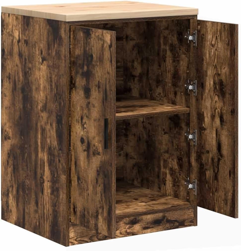 Smoked Oak Garage Storage Cabinet with Work Surface - Durable 2 Doors