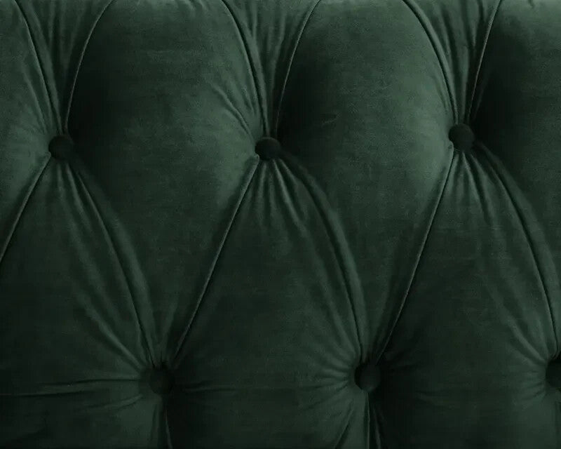 Green Velvet Chesterfield 2 Seater Sofa Tufted Scroll Arm UK Ready