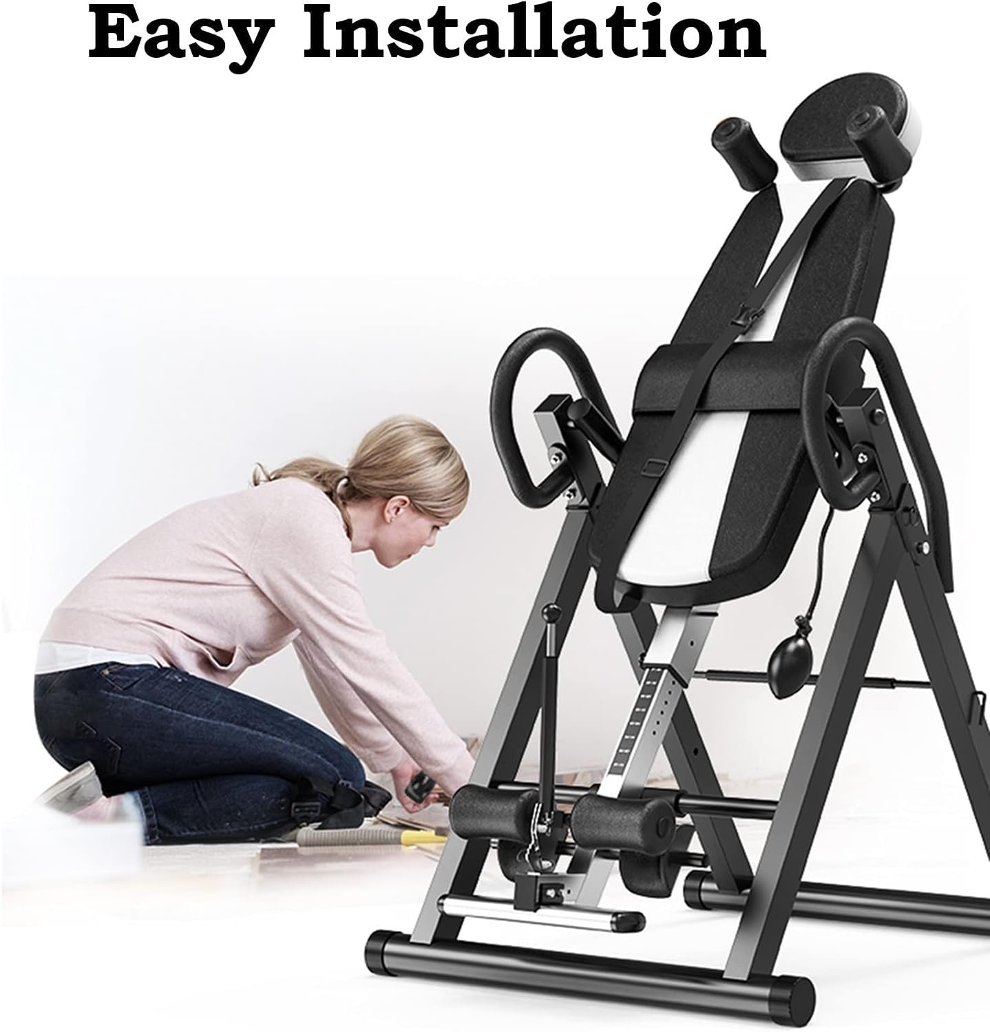 Adjustable Foldable Inversion Table, Blue with Headrest & Safety Belt, 220lb