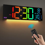 Black 16.5'' Large LED Digital Wall Clock RGB Remote Temperature Display