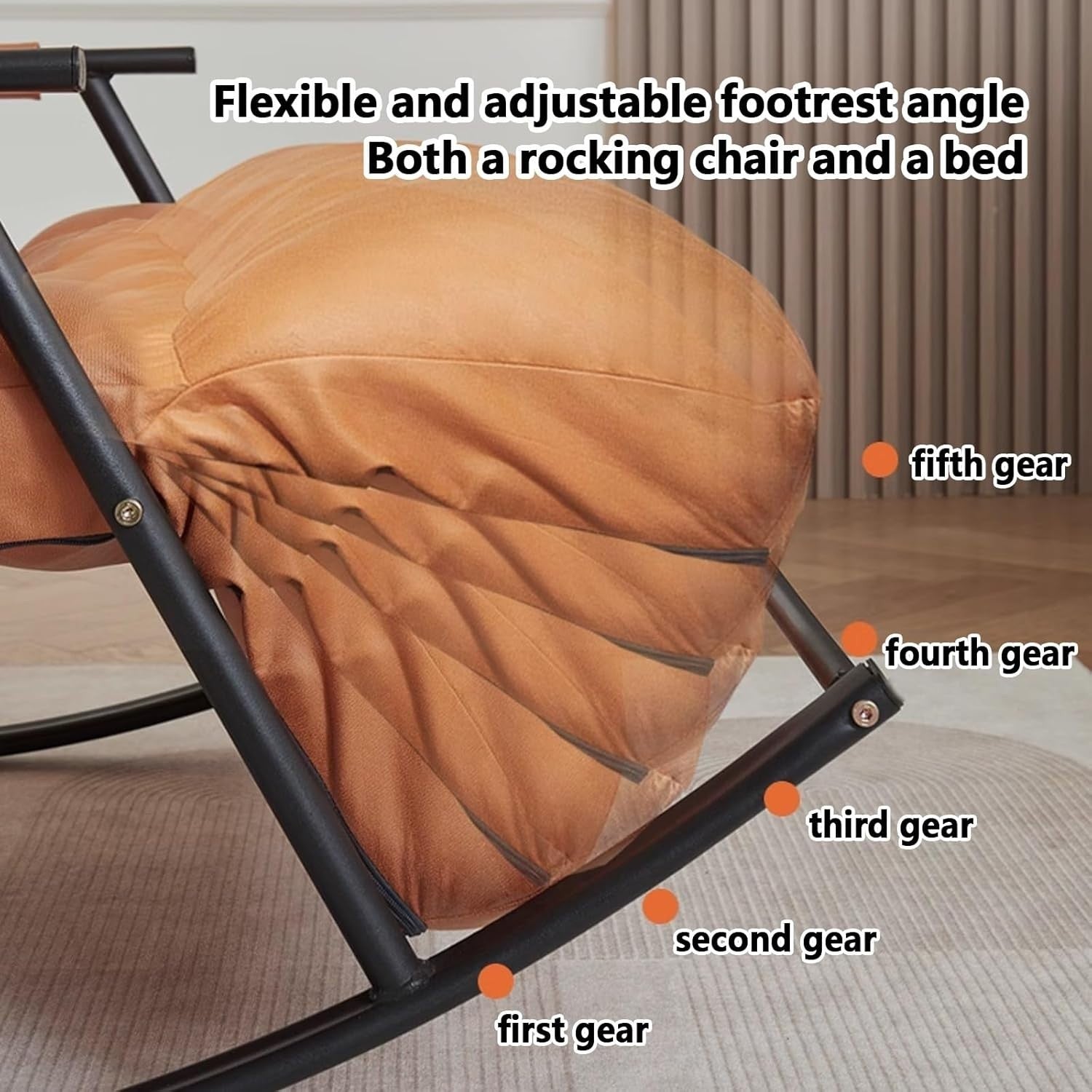 Ergonomic Indoor/Outdoor Rocking Lounge Chair with Cushion & Armrests - Orange