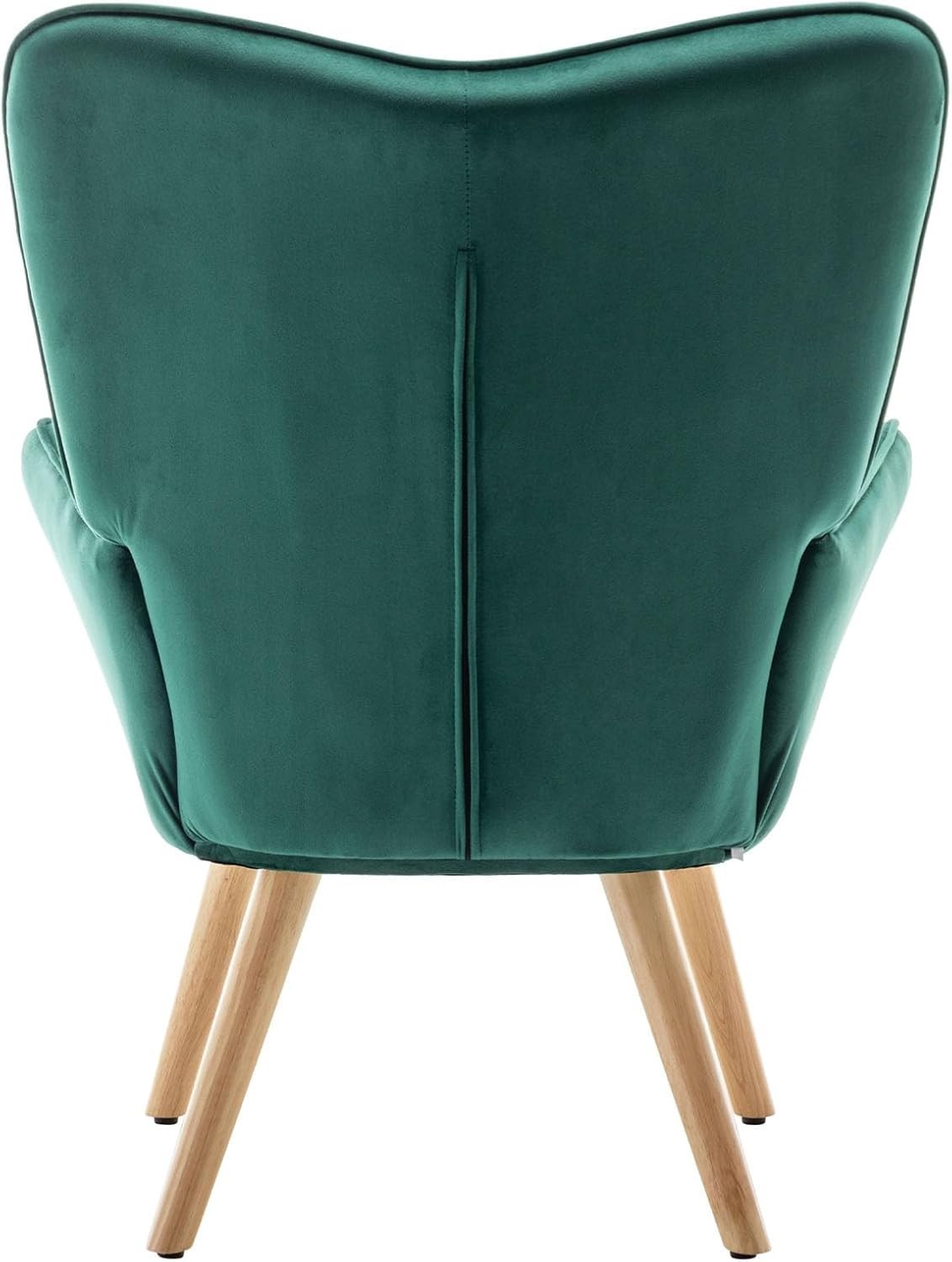 Green Velvet Armchair with Footstool, Comfy Reading Lounge Chair Set