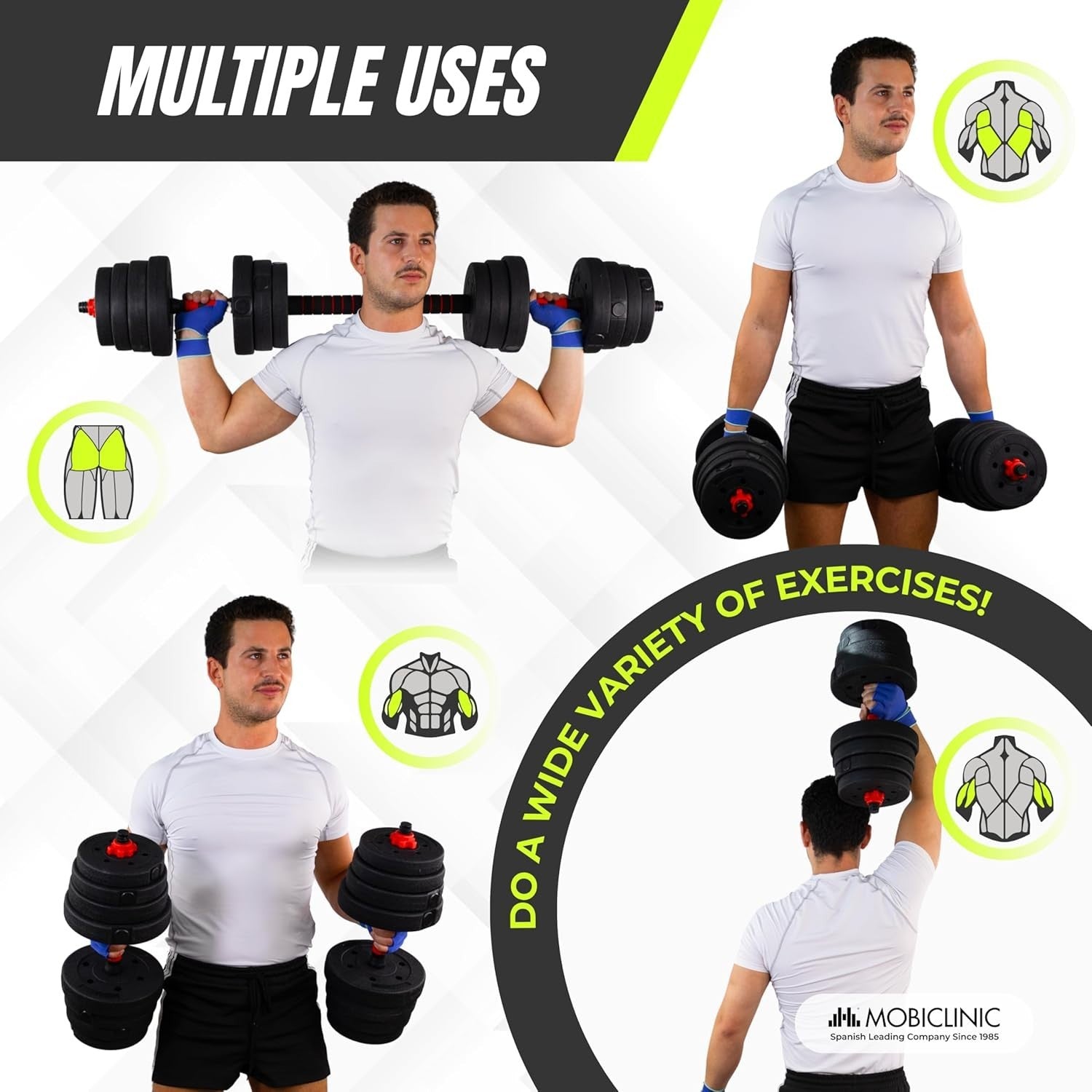 Adjustable Dumbbells 20kg or 30kg 2-in-1 Barbell Set Non Slip Home Gym