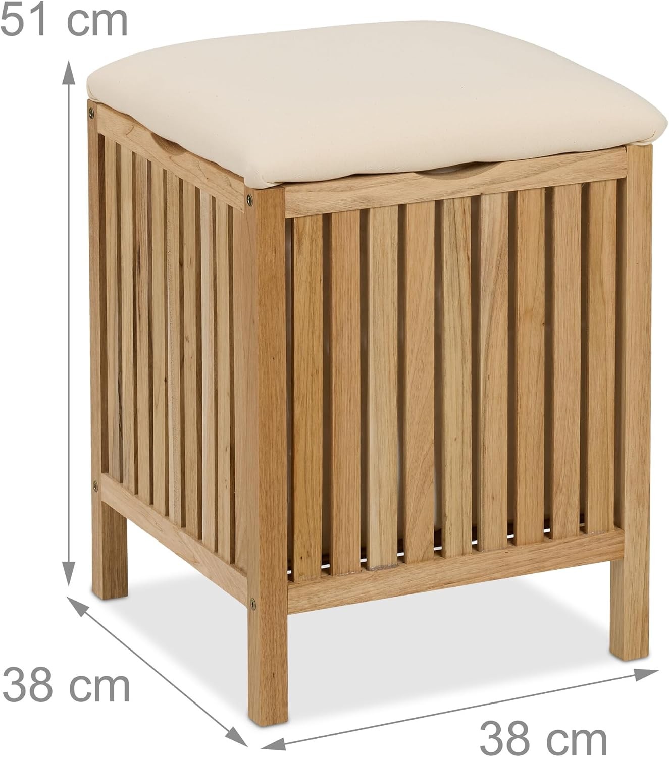 Wood Laundry Hamper with Seat 30L Bathroom Stool Storage Bin Natural Fabric