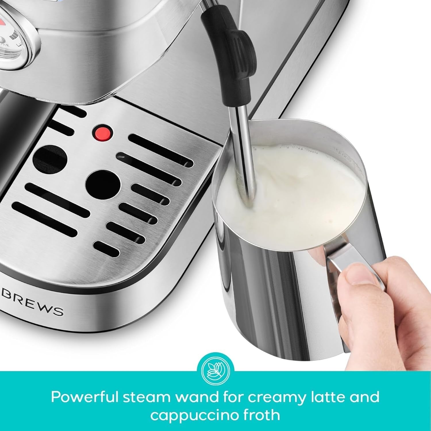 20 Bar Espresso Coffee Machine with Milk Frother, 1L Stainless Steel