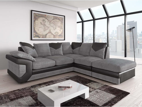 Black & Grey Cord 4‑5 Seater L-Shaped Corner Sofa + FREE Footstool
