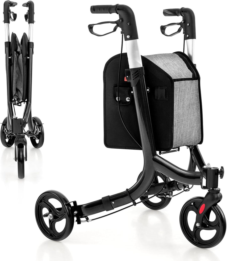 3 Wheel Folding Rollator Walker Lightweight Adjustable Mobility with Brakes