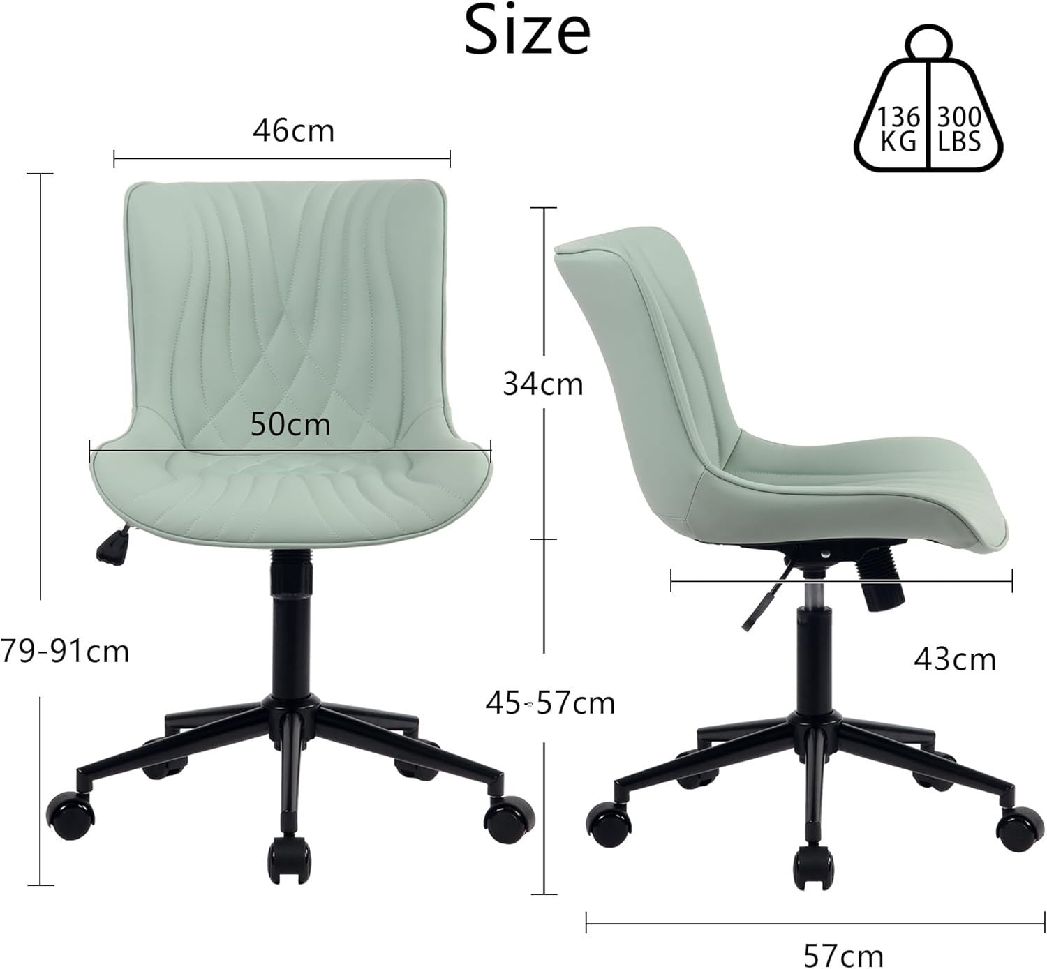 Ergonomic Mint Green Office Desk Chair Swivel Adjustable Home Work Faux Leather