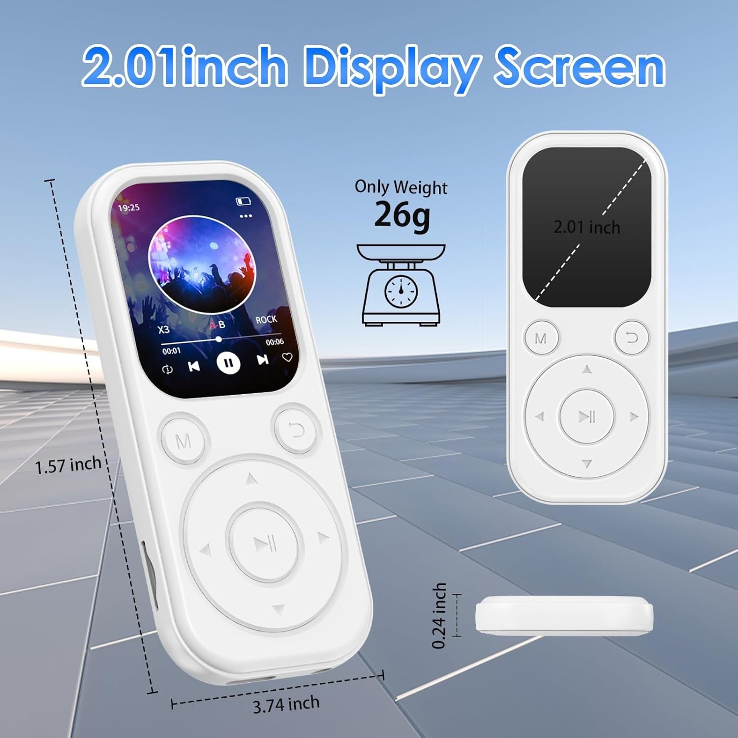 64GB Bluetooth 5.3 MP3 Player White HiFi FM Radio 300mAh