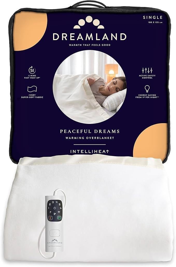 Electric Heated Overblanket Single 180x135cm Fast Heat Timer Washable