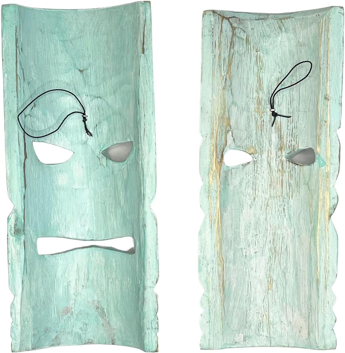 Set of 2 Tiki Mask Wall Art Tropical Hawaiian Luau Bar Decor
