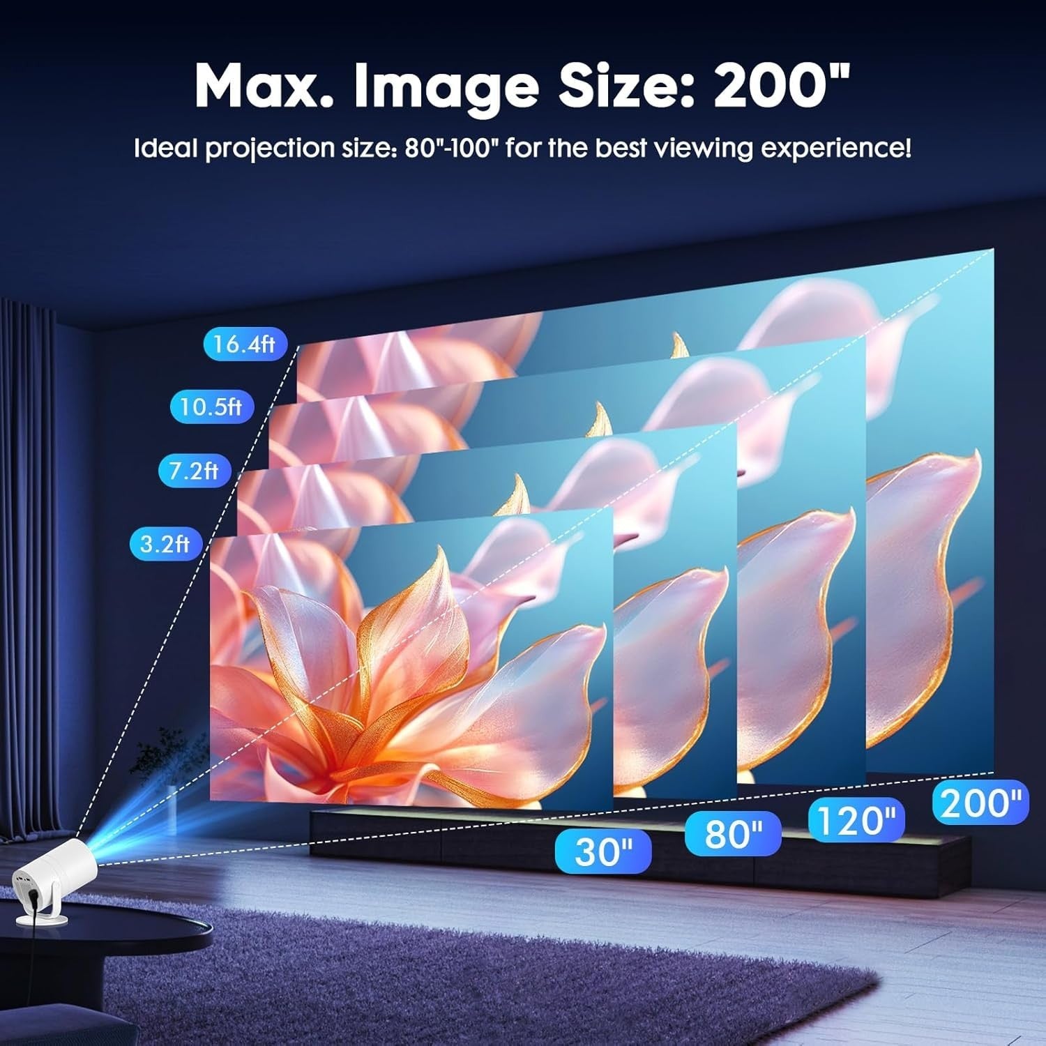 Smart Mini Projector 4K Support Android 11 WiFi Bluetooth 180°