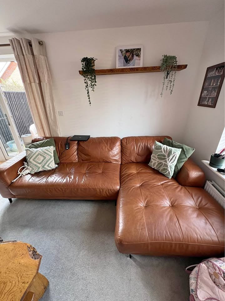 Dark Tannish Brown Leather Corner Sofa (PTP)