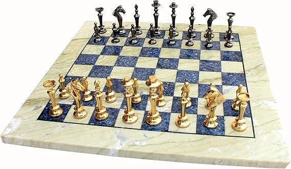 15" Australian Marble & Lapis Lazuli Chess Set – Luxury Board + Brass Pieces