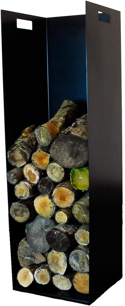 Steel Firewood Log Holder with Handles & Rubber Feet, Modern Indoor Storage